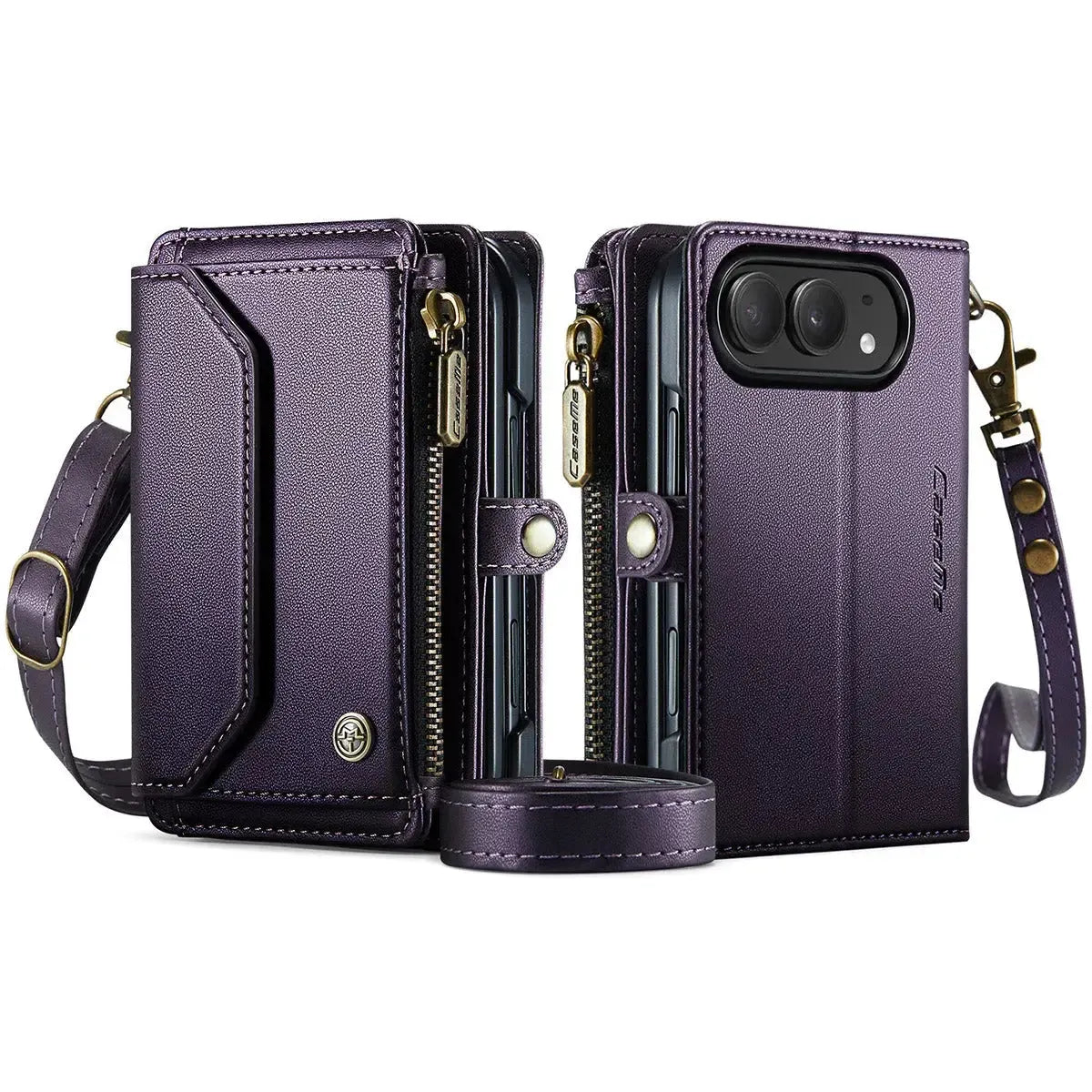 Buy Multifunctional Leather Crossbody Wallet Case with RFID Blocking & Wireless Charging for iPhone Duo - Aurelia at Caseles-iPhone Duo, Aurora-Purple