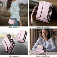 Buy Multifunctional Leather Crossbody Wallet Case with RFID Blocking & Wireless Charging for iPhone Duo - Aurelia at Caseles-iPhone Duo, Aurora-Purple