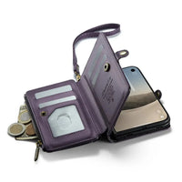 Buy Multifunctional Leather Crossbody Wallet Case with RFID Blocking & Wireless Charging for iPhone Duo - Aurelia at Caseles-iPhone Duo, Aurora-Purple