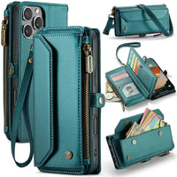 Buy Zipper Wallet Phone Case, RFID Blocking, Leather, Card Slots, for iPhone, Aurora at Caseles-iPhone 16 Pro Max, Aurora-Green