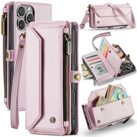 Buy Zipper Wallet Phone Case, RFID Blocking, Leather, Card Slots, for iPhone, Aurora at Caseles-iPhone 16 Pro Max, Aurora-Pink