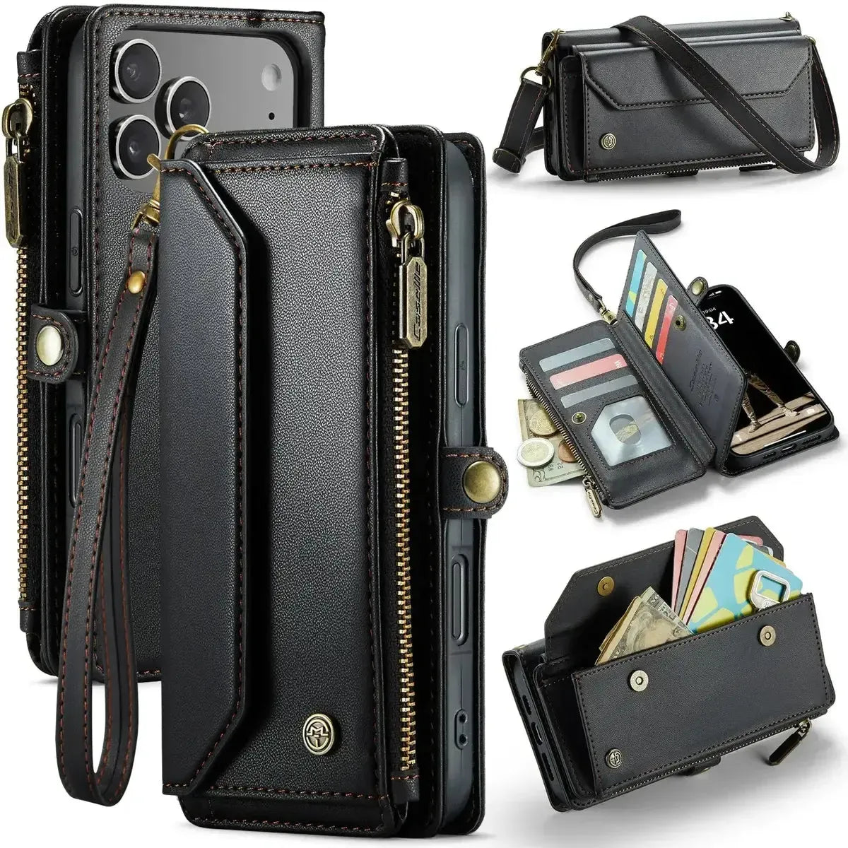 Buy Zipper Wallet Phone Case, RFID Blocking, Leather, Card Slots, for iPhone, Aurora at Caseles-iPhone 17 Pro Max, Aurora-Black