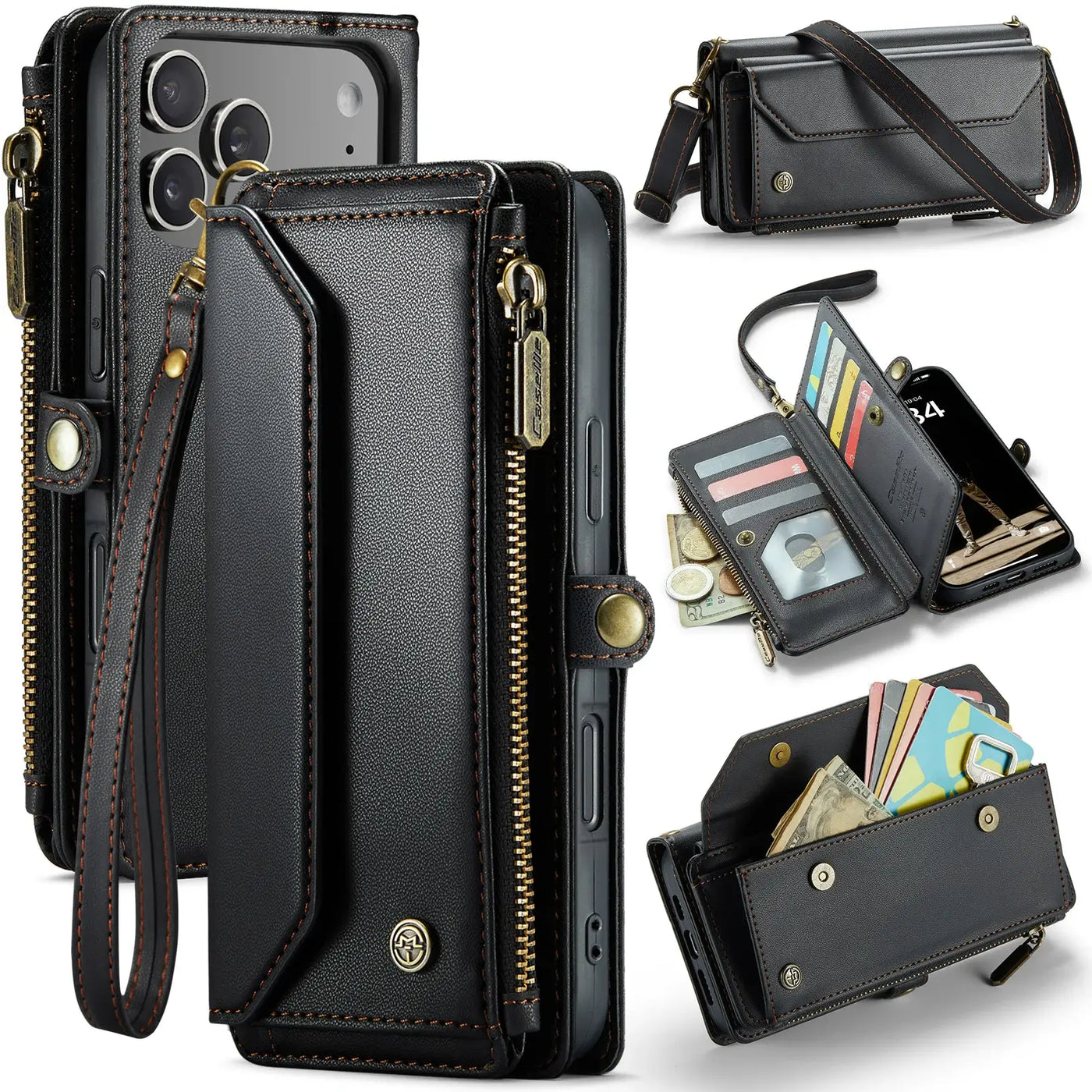 Buy Zipper Wallet Phone Case, RFID Blocking, Leather, Card Slots, for iPhone, Aurora at Caseles-iPhone 17 Pro Max, Aurora-Black