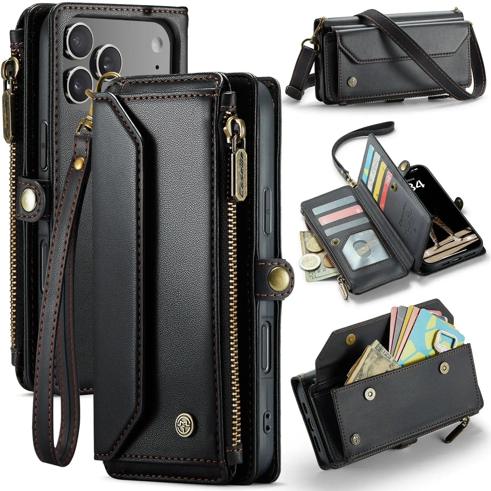 Buy Zipper Wallet Phone Case, RFID Blocking, Leather, Card Slots, for iPhone, Aurora at Caseles-iPhone 17 Pro Max, Aurora-Black