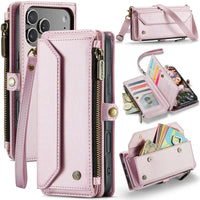 Buy Zipper Wallet Phone Case, RFID Blocking, Leather, Card Slots, for iPhone, Aurora at Caseles-iPhone 17 Pro Max, Aurora-Pink