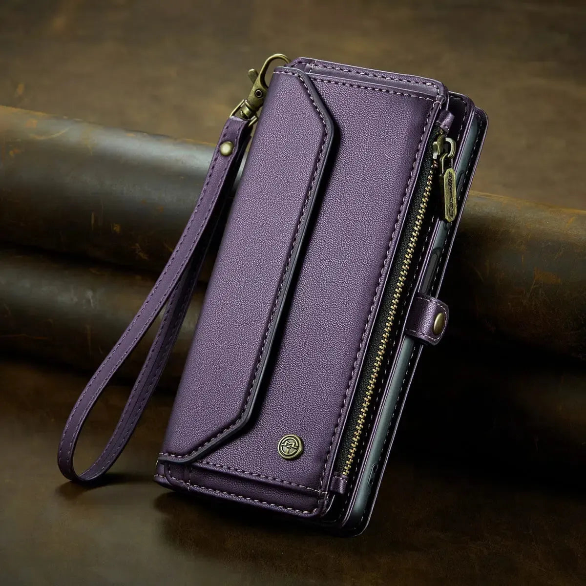 Buy Zipper Wallet Phone Case, RFID Blocking, Leather, Card Slots, for iPhone & Samsung,Aurora at Caseles-iPhone 16 Pro Max, Aurora-Purple