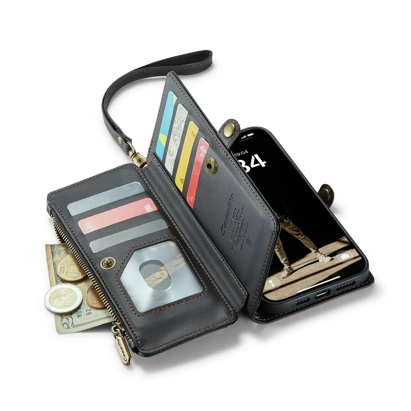 Buy Zipper Wallet Phone Case, RFID Blocking, Leather, Card Slots, for iPhone, Aurora at Caseles-iPhone 17 Pro Max, Aurora-Purple