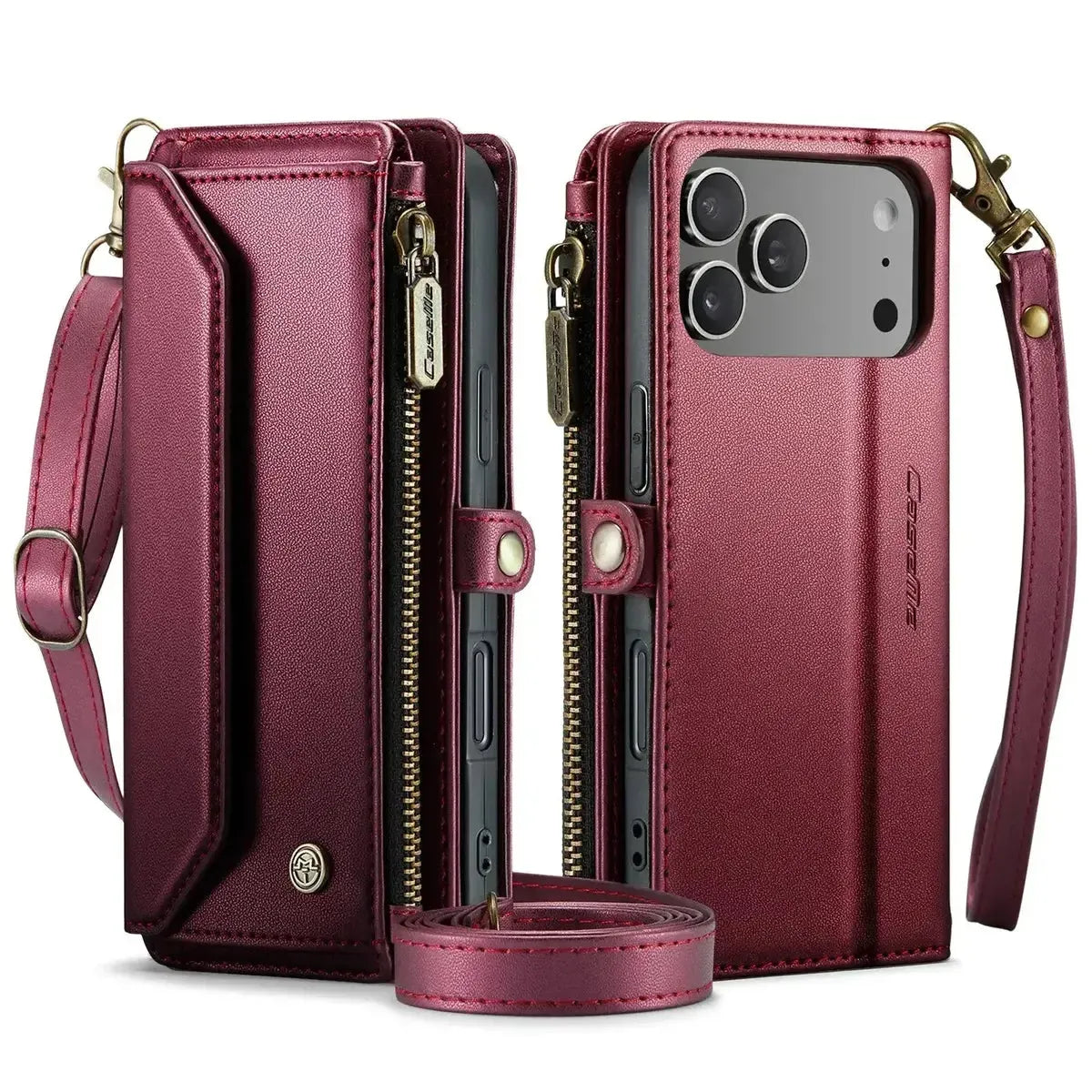 Buy Zipper Wallet Phone Case, RFID Blocking, Leather, Card Slots, for iPhone, Aurora at Caseles-iPhone 17 Pro Max, Aurora-Purple