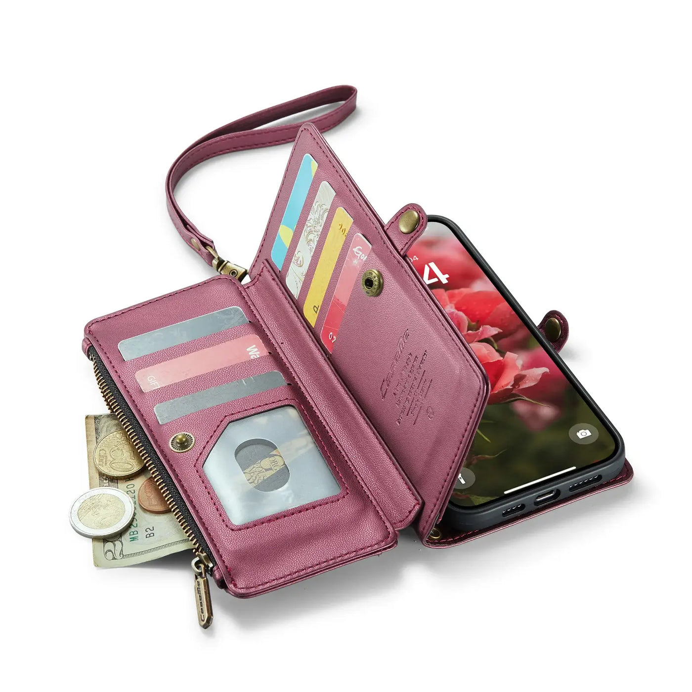 Buy Zipper Wallet Phone Case, RFID Blocking, Leather, Card Slots, for iPhone, Aurora at Caseles-iPhone 17 Pro Max, Aurora-Purple