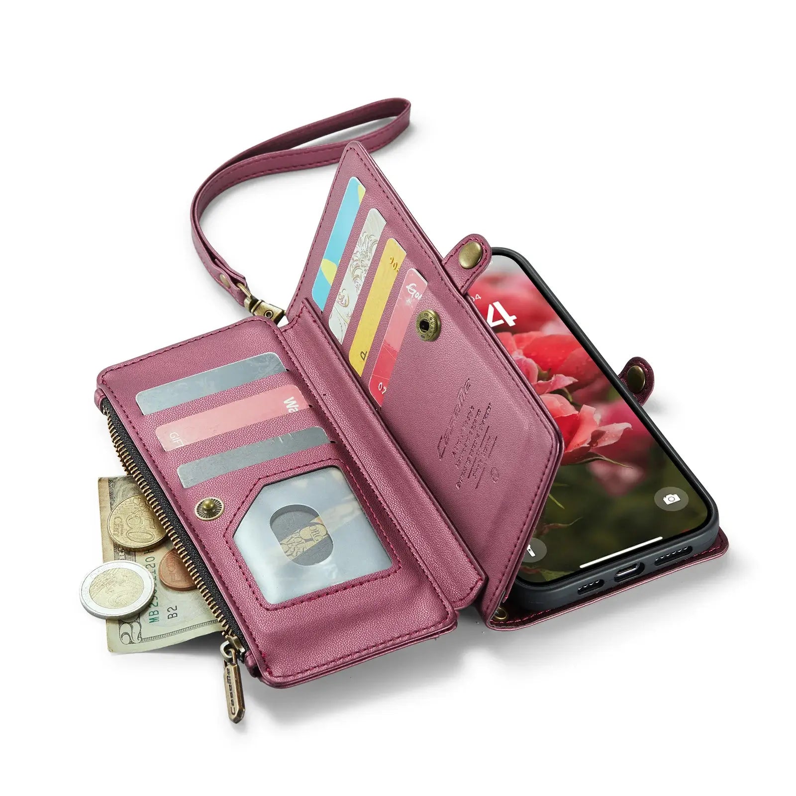 Buy Zipper Wallet Phone Case, RFID Blocking, Leather, Card Slots, for iPhone, Aurora at Caseles-iPhone 17 Pro Max, Aurora-Purple