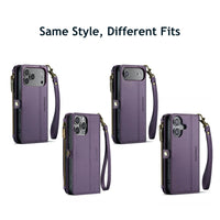 Buy Zipper Wallet Phone Case, RFID Blocking, Leather, Card Slots, for iPhone, Aurora at Caseles-iPhone 17 Pro Max, Aurora-Purple