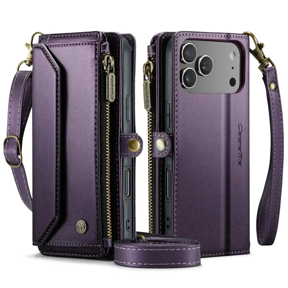 Buy Zipper Wallet Phone Case, RFID Blocking, Leather, Card Slots, for iPhone, Aurora at Caseles-iPhone 17 Pro Max, Aurora-Purple