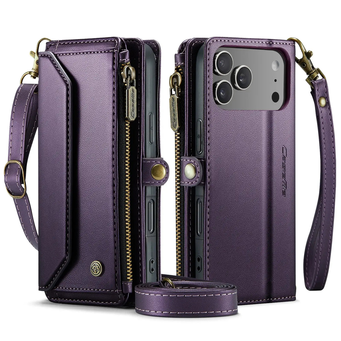 Buy Zipper Wallet Phone Case, RFID Blocking, Leather, Card Slots, for iPhone, Aurora at Caseles-iPhone 17 Pro Max, Aurora-Purple