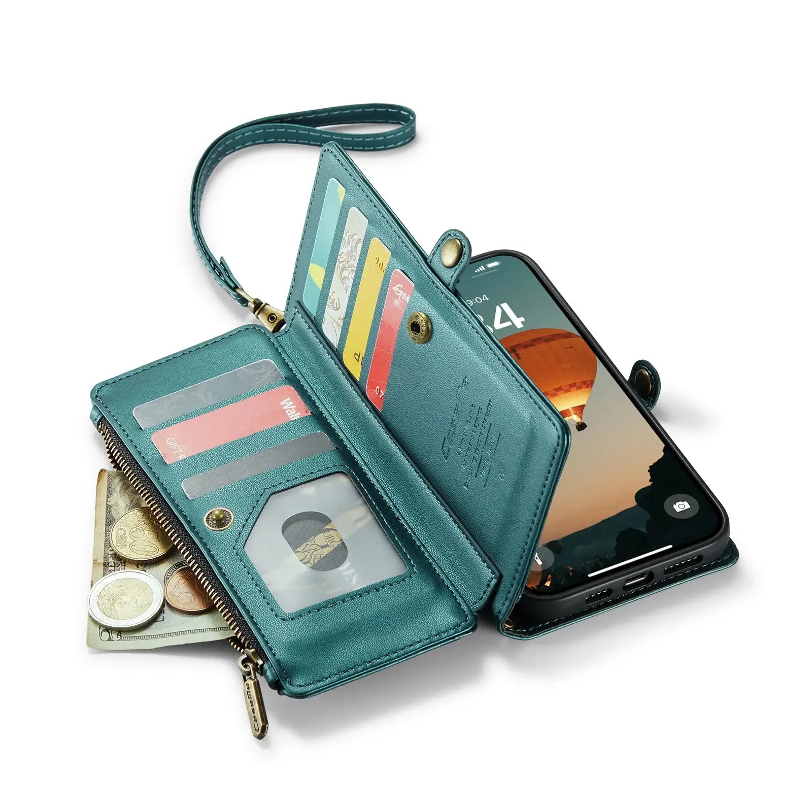 Buy Zipper Wallet Phone Case, RFID Blocking, Leather, Card Slots, for iPhone, Aurora at Caseles-iPhone 17 Pro Max, Aurora-Purple