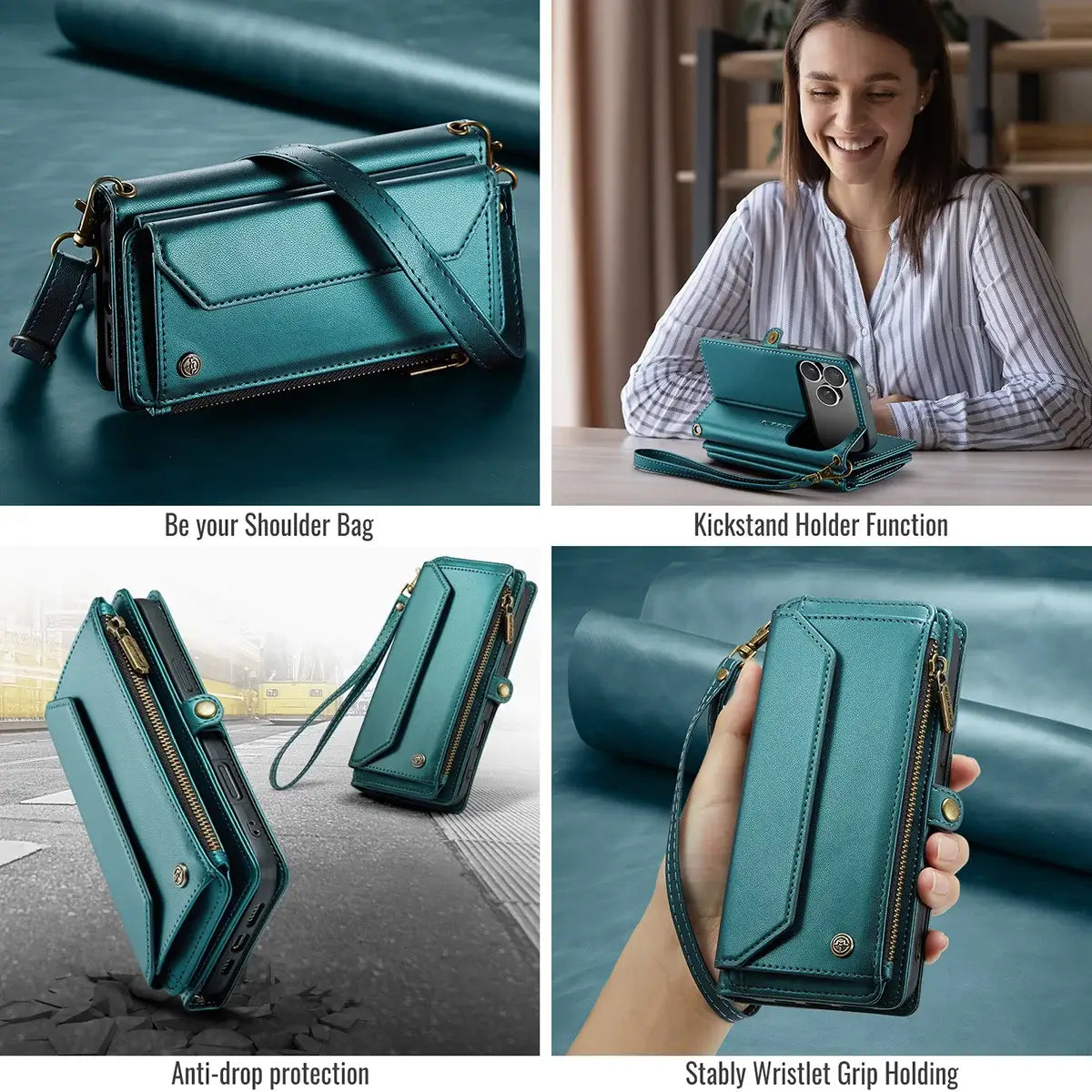 Buy Zipper Wallet Phone Case, RFID Blocking, Leather, Card Slots, for iPhone, Aurora at Caseles-iPhone 17 Pro Max, Aurora-Purple