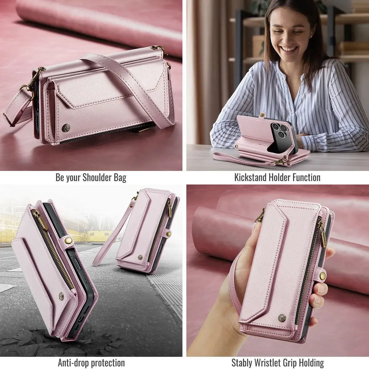 Buy Zipper Wallet Phone Case, RFID Blocking, Leather, Card Slots, for iPhone, Aurora at Caseles-iPhone 17 Pro Max, Aurora-Purple