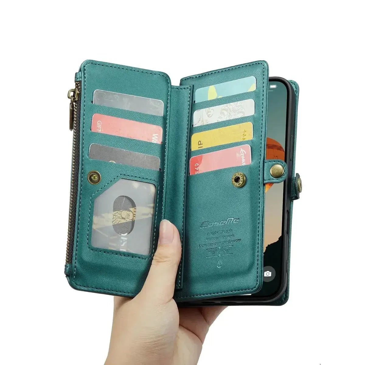 Buy Zipper Wallet Phone Case, RFID Blocking, Leather, Card Slots, for iPhone, Aurora at Caseles-iPhone 17 Pro Max, Aurora-Purple