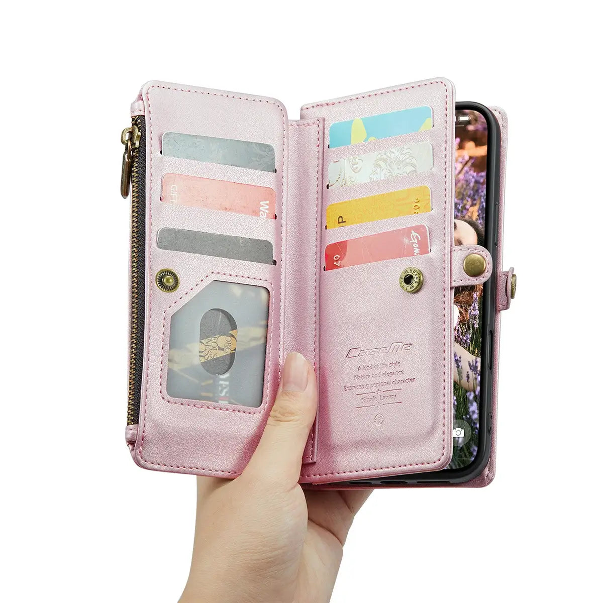 Buy Zipper Wallet Phone Case, RFID Blocking, Leather, Card Slots, for iPhone, Aurora at Caseles-iPhone 17 Pro Max, Aurora-Purple