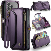Buy Zipper Wallet Phone Case, RFID Blocking, Leather, Card Slots, for iPhone, Aurora at Caseles-iPhone 17 Pro Max, Aurora-Purple