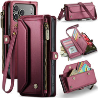 Buy Zipper Wallet Phone Case, RFID Blocking, Leather, Card Slots, for iPhone, Aurora at Caseles-iPhone 17 Pro Max, Aurora-Red
