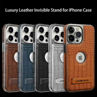Buy Magnetic PU Leather Case for iPhone Series, Slim Fit Shockproof Back Cover with Integrated Kickstand & Wireless Charging Support - AXON at Caseles-iPhone 17 Pro Max, Brown