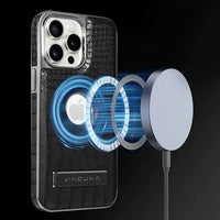 Buy Magnetic PU Leather Case for iPhone Series, Slim Fit Shockproof Back Cover with Integrated Kickstand & Wireless Charging Support - AXON at Caseles-iPhone 17 Pro Max, Brown