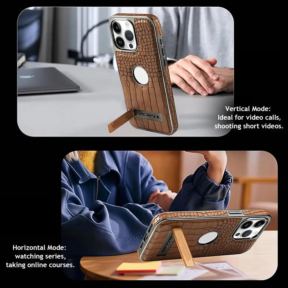 Buy Magnetic PU Leather Case for iPhone Series, Slim Fit Shockproof Back Cover with Integrated Kickstand & Wireless Charging Support - AXON at Caseles-iPhone 17 Pro Max, Brown