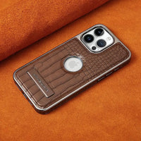 Buy Magnetic PU Leather Case for iPhone Series, Slim Fit Shockproof Back Cover with Integrated Kickstand & Wireless Charging Support - AXON at Caseles-iPhone 17 Pro Max, Brown