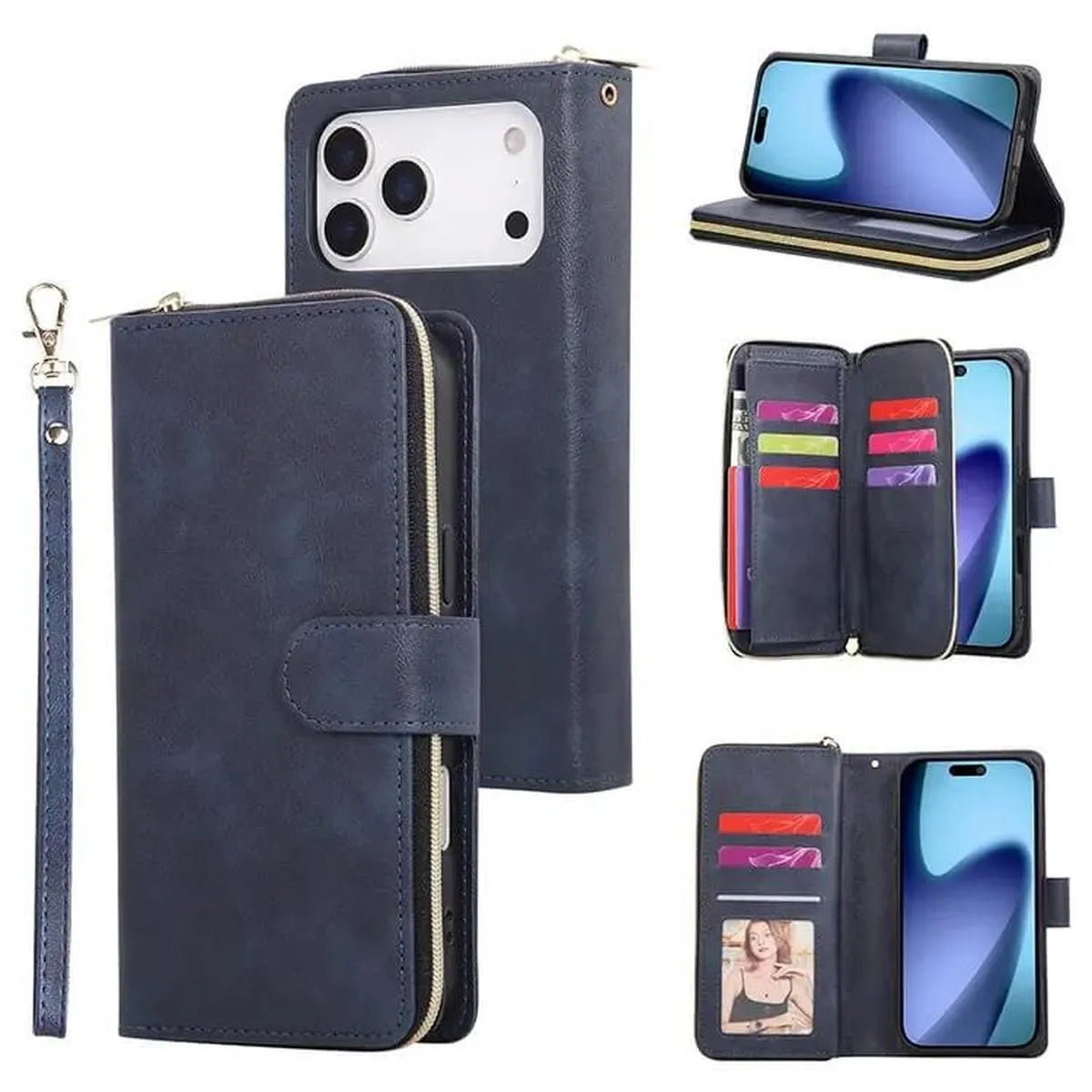 Buy Classic Wallet Phone Case, 9 Card Slots, Premium Leather, Credit Card Holder, Shockproof Case , BALDER at Caseles-iPhone 17 Pro Max, Balder-Blue