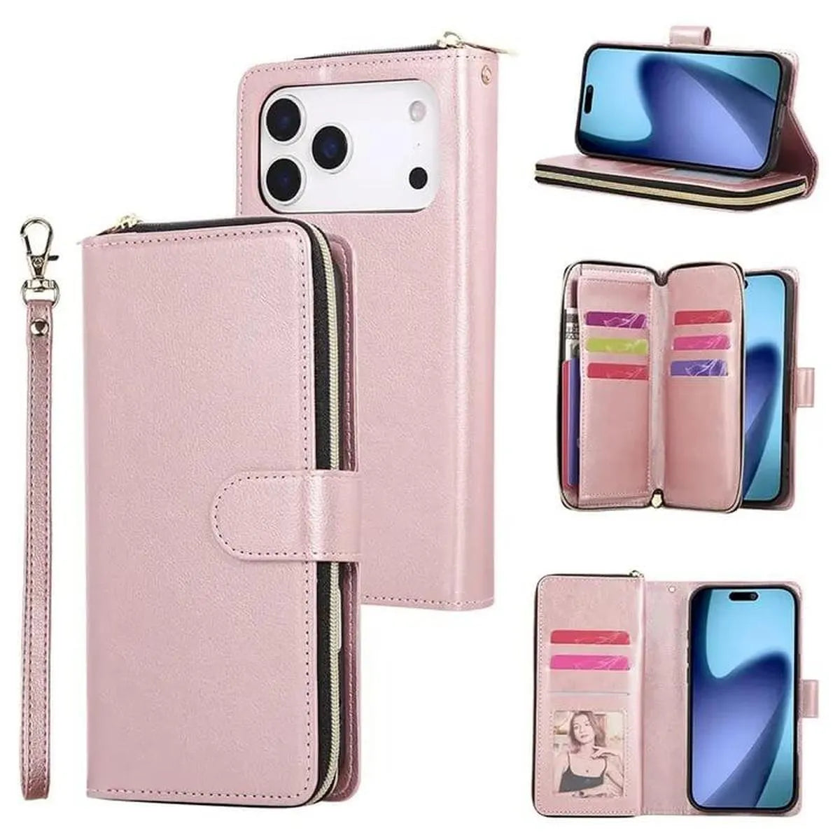 Buy Classic Wallet Phone Case, 9 Card Slots, Premium Leather, Credit Card Holder, Shockproof Case , BALDER at Caseles-iPhone 17 Pro Max, Balder-Pink