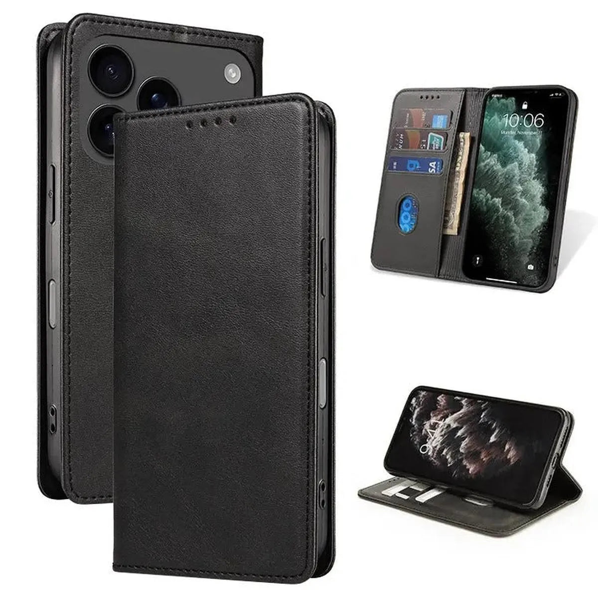Buy Magnetic Folio Wallet Phone Case, Premium Leather, Credit Card Holder, Magnetic Closure, Flip Kickstand Shockproof Case, Barnaby at Caseles-iPhone 17 Pro Max, Barnaby-Black