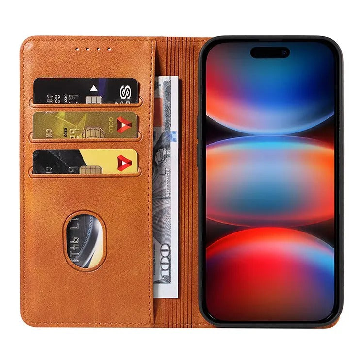 Buy Magnetic Folio Wallet Phone Case, Premium Leather, Credit Card Holder, Magnetic Closure, Flip Kickstand Shockproof Case, Barnaby at Caseles-iPhone 17 Pro Max, Barnaby-Brown