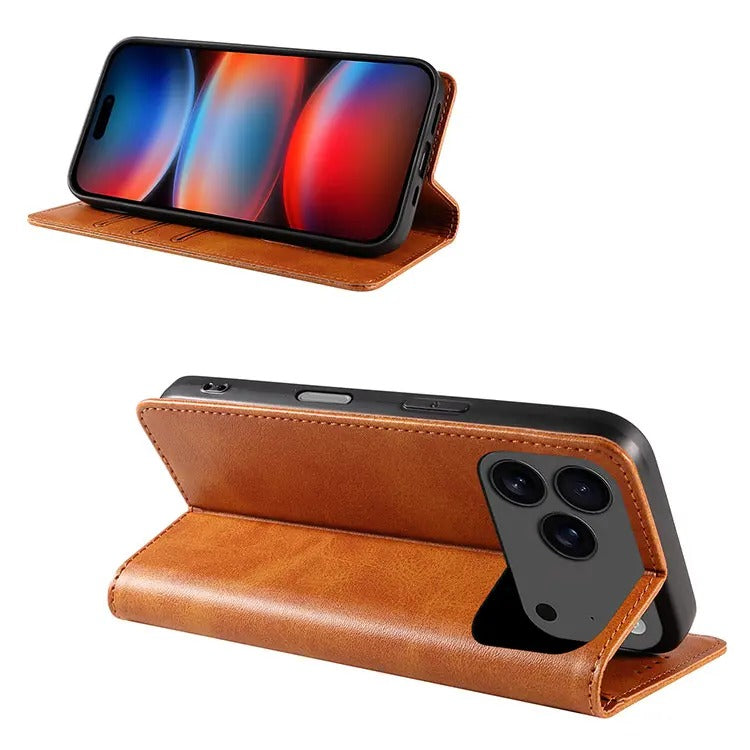 Buy Magnetic Folio Wallet Phone Case, Premium Leather, Credit Card Holder, Magnetic Closure, Flip Kickstand Shockproof Case, Barnaby at Caseles-iPhone 17 Pro Max, Barnaby-Brown