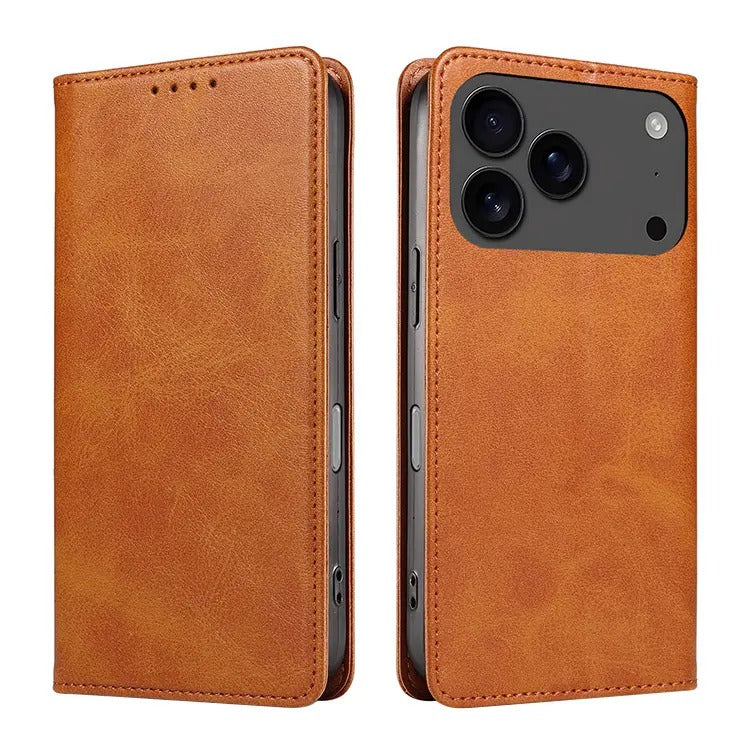 Buy Magnetic Folio Wallet Phone Case, Premium Leather, Credit Card Holder, Magnetic Closure, Flip Kickstand Shockproof Case, Barnaby at Caseles-iPhone 17 Pro Max, Barnaby-Brown