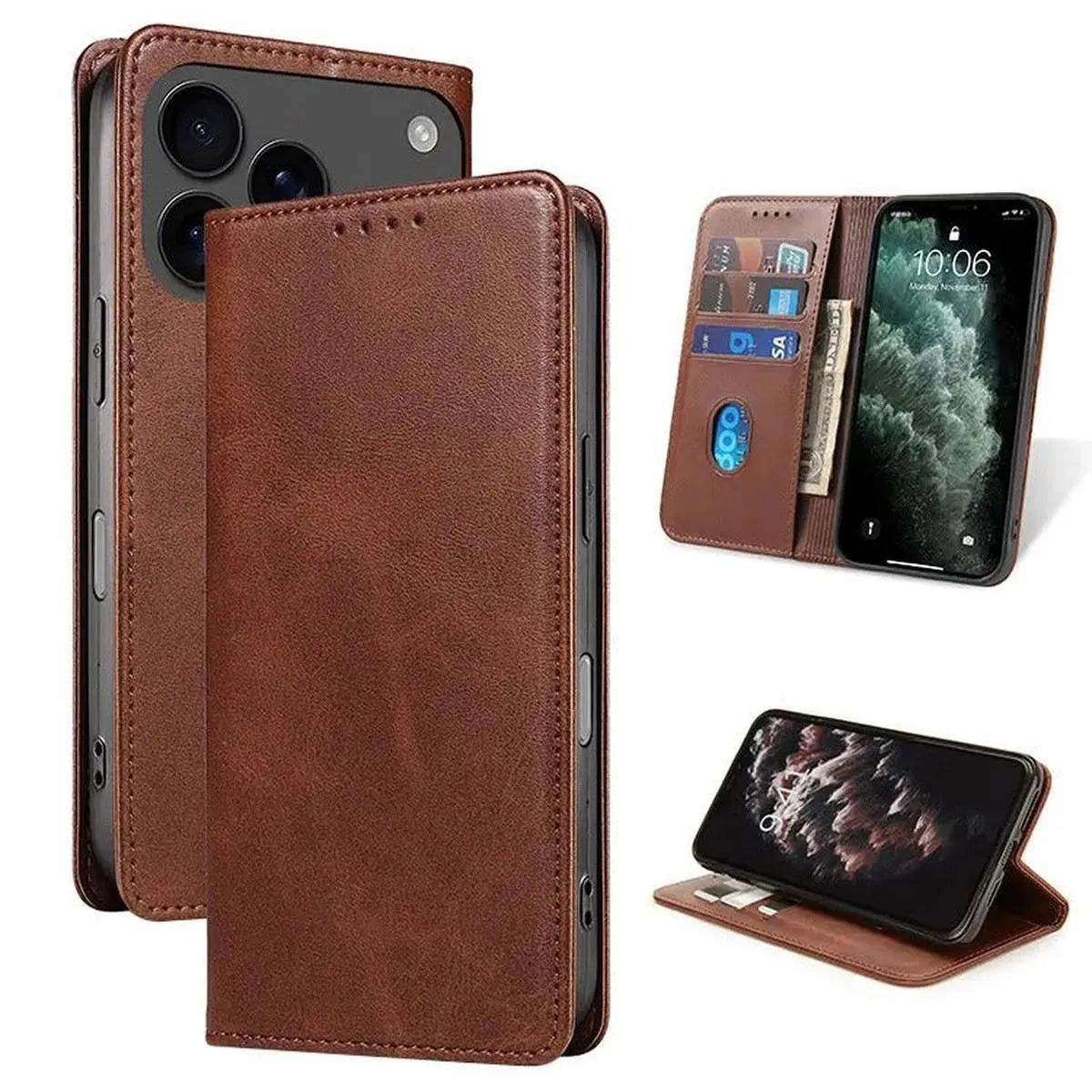 Buy Magnetic Folio Wallet Phone Case, Premium Leather, Credit Card Holder, Magnetic Closure, Flip Kickstand Shockproof Case, Barnaby at Caseles-iPhone 17 Pro Max, Barnaby-Coffee