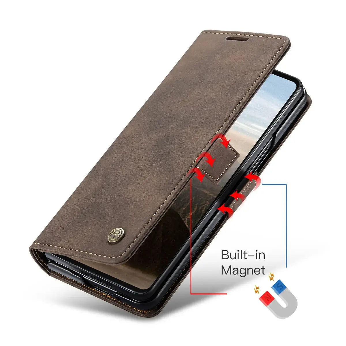 Buy Zipper Wallet Case for Galaxy Z Fold, Multi-Card Slots Leather Cover with Kickstand & 360° Full Protection - BERKELEY at Caseles-Samsung Galaxy Z Fold 7, BJM-Black