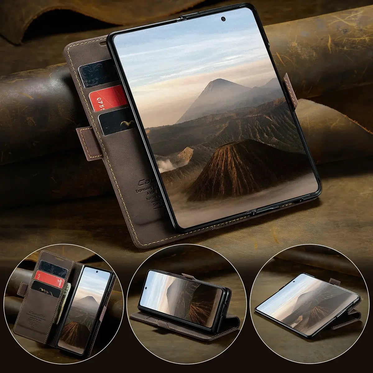 Buy Zipper Wallet Case for Galaxy Z Fold, Multi-Card Slots Leather Cover with Kickstand & 360° Full Protection - BERKELEY at Caseles-Samsung Galaxy Z Fold 7, BJM-Black