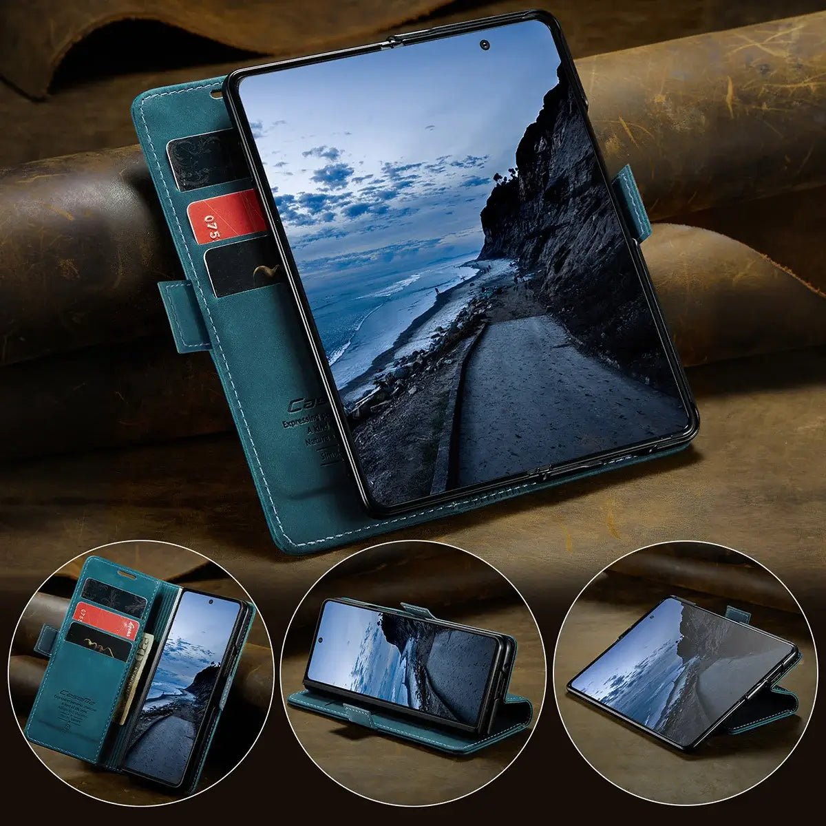 Buy Zipper Wallet Case for Galaxy Z Fold, Multi-Card Slots Leather Cover with Kickstand & 360° Full Protection - BERKELEY at Caseles-Samsung Galaxy Z Fold 7, BJM-Black