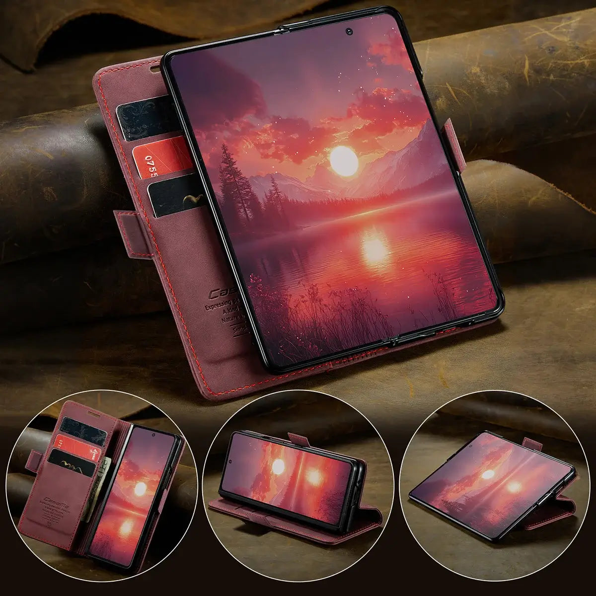 Buy Zipper Wallet Case for Galaxy Z Fold, Multi-Card Slots Leather Cover with Kickstand & 360° Full Protection - BERKELEY at Caseles-Samsung Galaxy Z Fold 7, BJM-Black