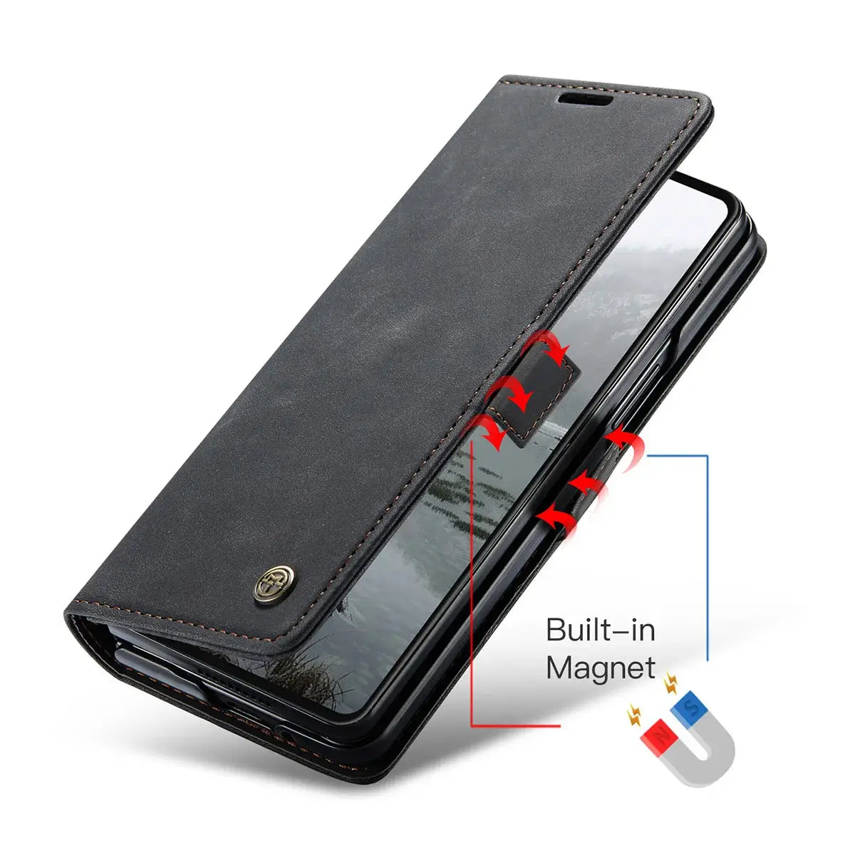 Buy Zipper Wallet Case for Galaxy Z Fold, Multi-Card Slots Leather Cover with Kickstand & 360° Full Protection - BERKELEY at Caseles-Samsung Galaxy Z Fold 7, BJM-Black