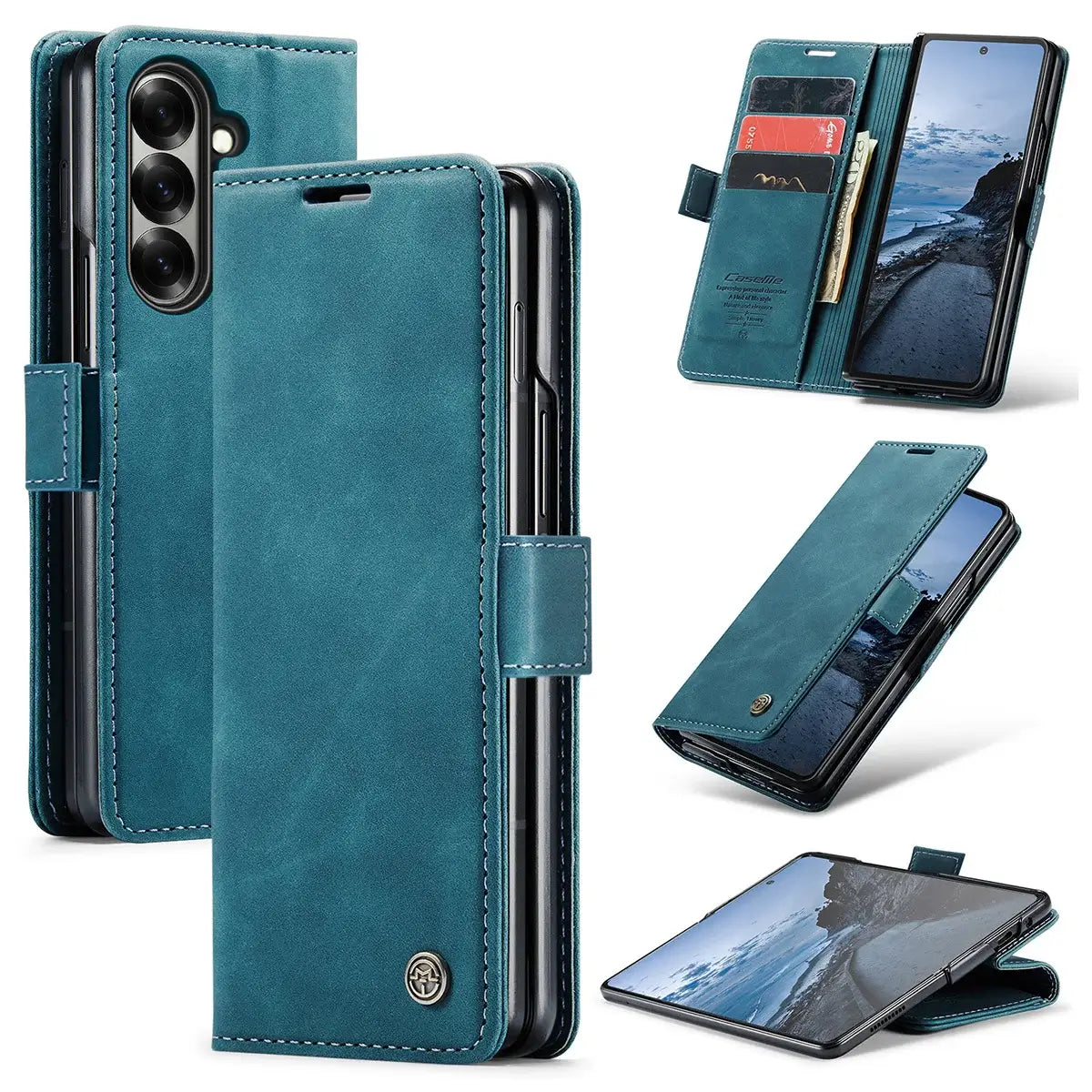 Buy Zipper Wallet Case for Galaxy Z Fold, Multi-Card Slots Leather Cover with Kickstand & 360° Full Protection - BERKELEY at Caseles-Samsung Galaxy Z Fold 7, BJM-Blue