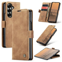 Buy Zipper Wallet Case for Galaxy Z Fold, Multi-Card Slots Leather Cover with Kickstand & 360° Full Protection - BERKELEY at Caseles-Samsung Galaxy Z Fold 7, BJM-Brown