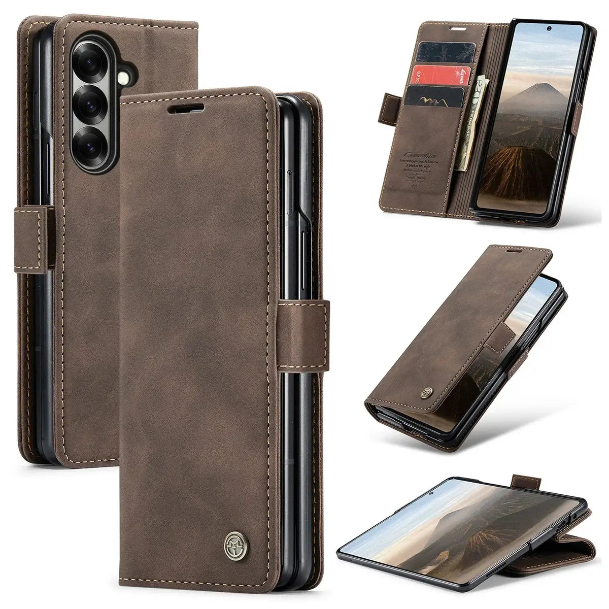Buy Zipper Wallet Case for Galaxy Z Fold, Multi-Card Slots Leather Cover with Kickstand & 360° Full Protection - BERKELEY at Caseles-Samsung Galaxy Z Fold 7, BJM-Coffee