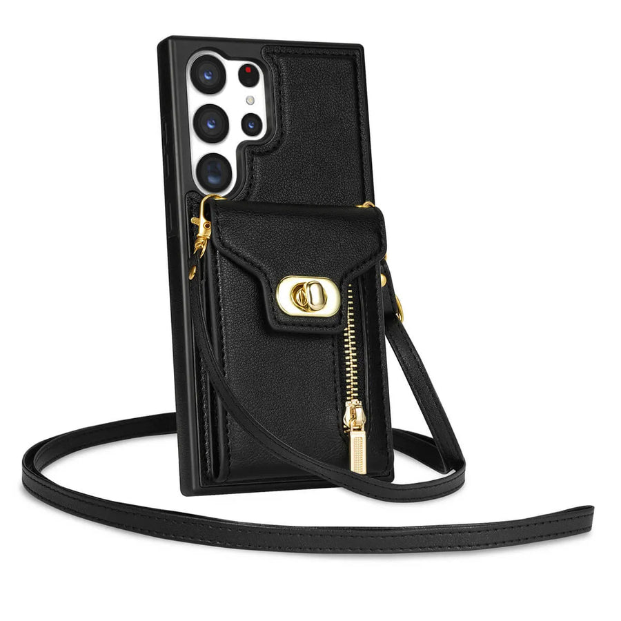 Buy Detachable Lanyard Leather Case Wallet Case Card Slot Shockproof Kickstand Zipper Closure Flip Leather Case for iPhone,BRIAN at Caseles-Samsung Galaxy A56 5G, Black