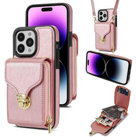 Buy Detachable Lanyard Leather Case Wallet Case Card Slot Shockproof Kickstand Zipper Closure Flip Leather Case for iPhone,Briana at Caseles-iPhone 16 Pro Max, Pink
