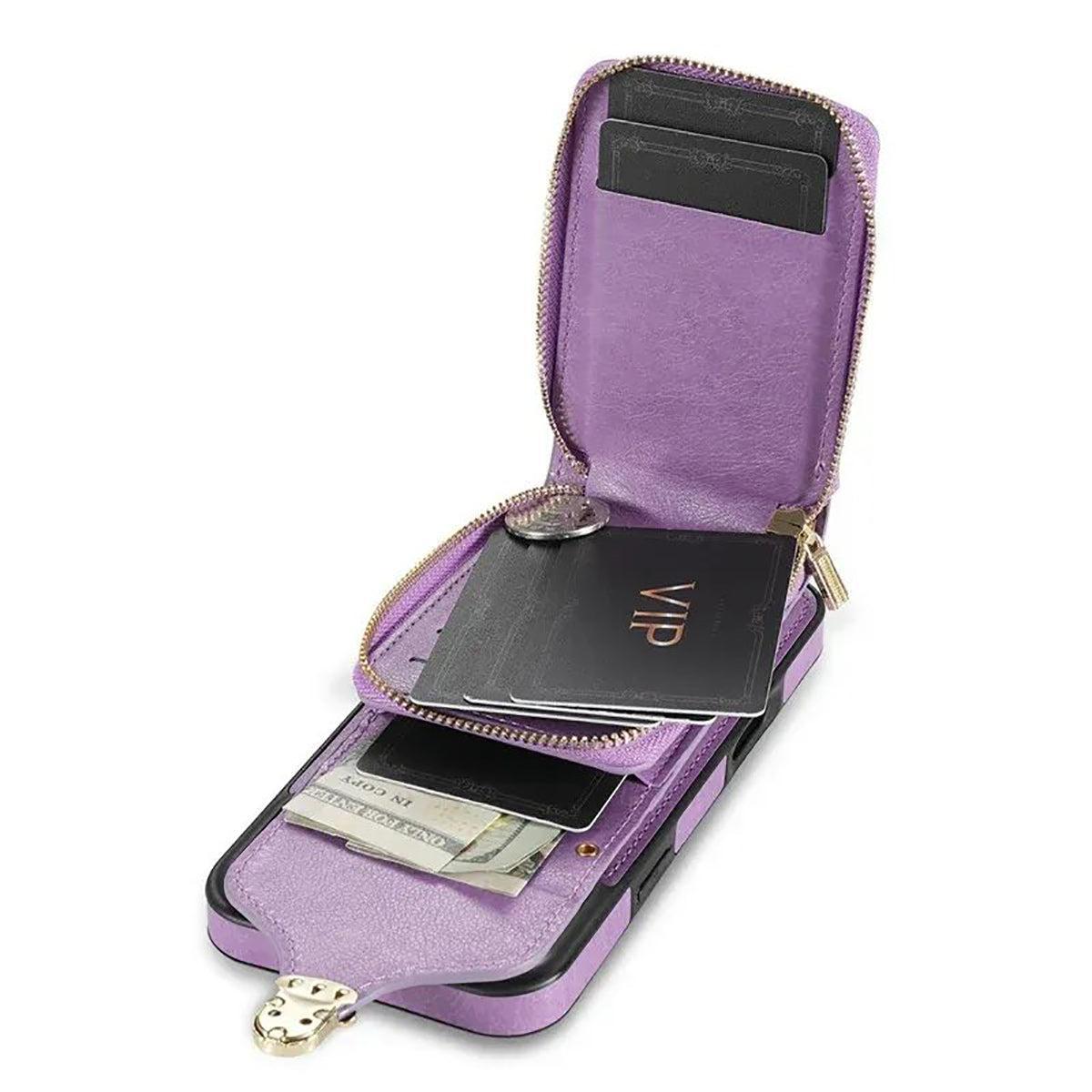 Buy Detachable Lanyard Leather Case Wallet Case Card Slot Shockproof Kickstand Zipper Closure Flip Leather Case for iPhone,Briana at Caseles-iPhone 17 Pro Max, Black