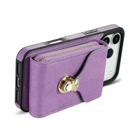 Buy Detachable Lanyard Leather Case Wallet Case Card Slot Shockproof Kickstand Zipper Closure Flip Leather Case for iPhone,Briana at Caseles-iPhone 17 Pro Max, Black