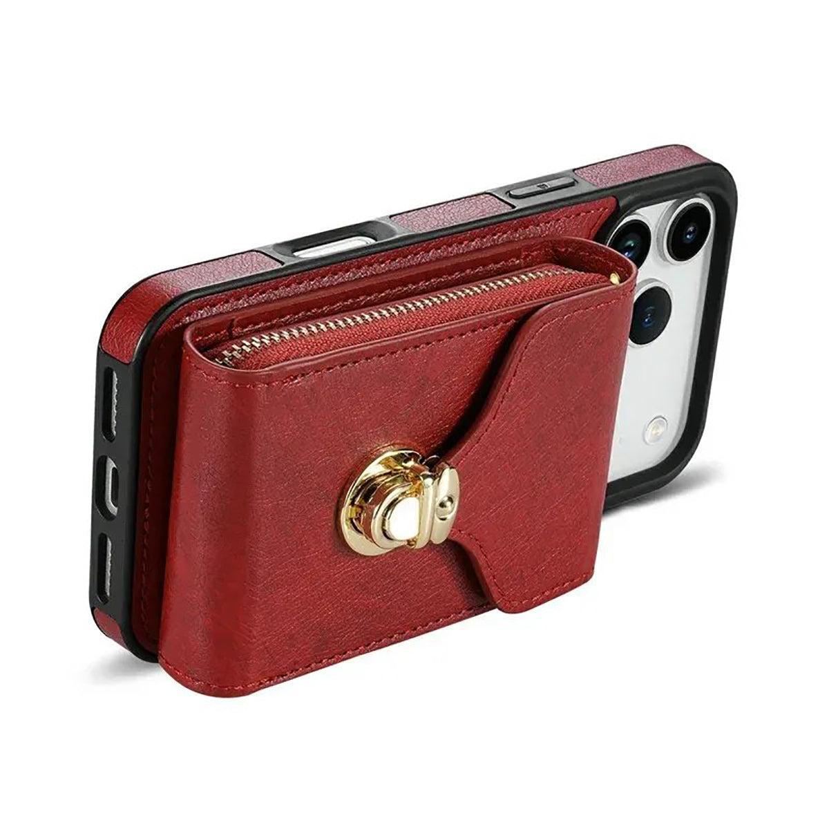 Buy Detachable Lanyard Leather Case Wallet Case Card Slot Shockproof Kickstand Zipper Closure Flip Leather Case for iPhone,Briana at Caseles-iPhone 17 Pro Max, Black