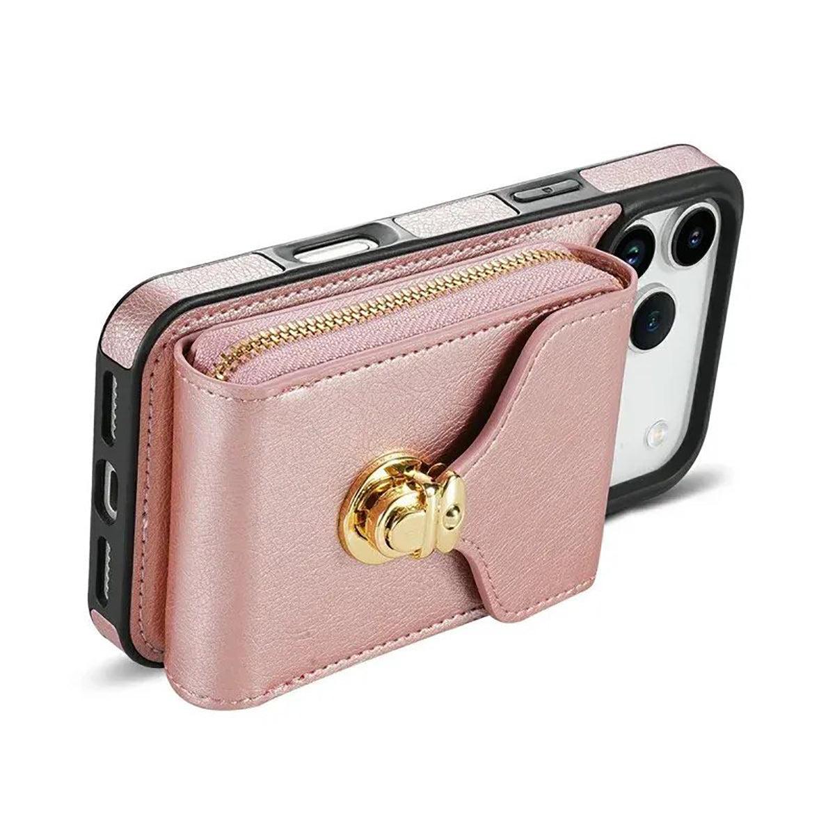 Buy Detachable Lanyard Leather Case Wallet Case Card Slot Shockproof Kickstand Zipper Closure Flip Leather Case for iPhone,Briana at Caseles-iPhone 17 Pro Max, Black