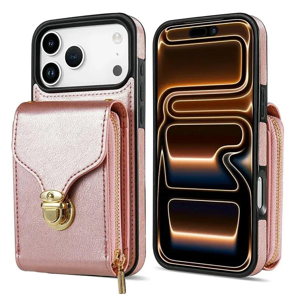 Buy Detachable Lanyard Leather Case Wallet Case Card Slot Shockproof Kickstand Zipper Closure Flip Leather Case for iPhone,Briana at Caseles-iPhone 17 Pro Max, Black